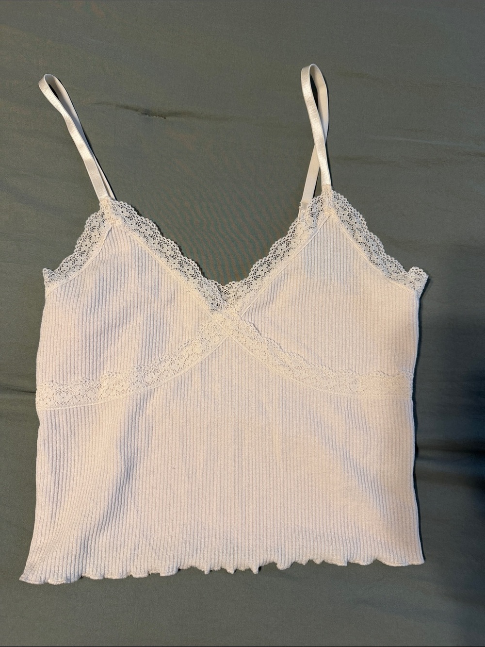 Divided Cream Lace-Trim Ribbed Camisole